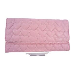 NWT Modo Bella Pink Quilted Heart Long Wallet Clutch Purse Snap Closure